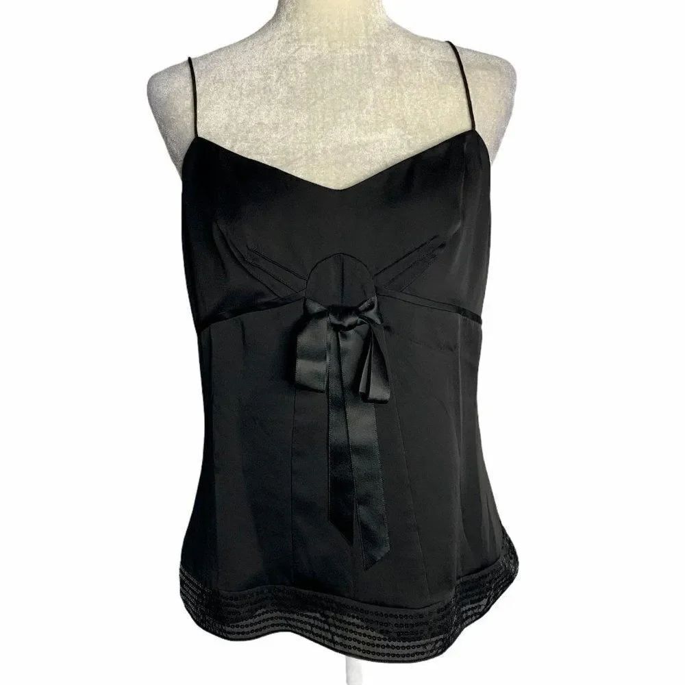 Ann Taylor Sequin Tank Top 10 Black V Neck Cami